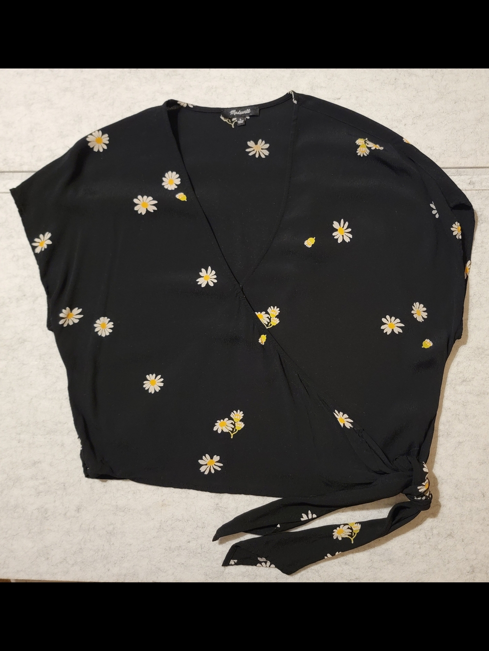 Madewell Black Daisy Print Wrap Blouse